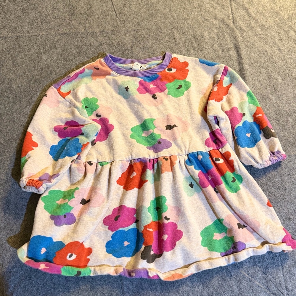 Mini Boden Floral Sweatshirt Dress Multicolor Long Sleeve Toddler 2–3Y